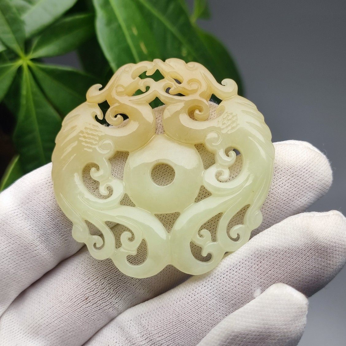 精品收藏黄白老玉龙凤呈祥玉佩挂件毛衣链玉坠仿古双面镂空雕刻