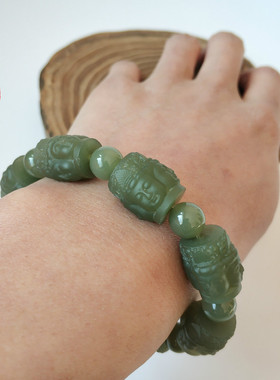 观音男款天然玉石保平安手链