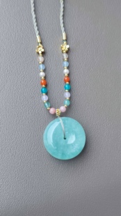 精品岫玉蓝冰天青冻大平安扣挂件毛衣链冰种飘花平安扣吊坠