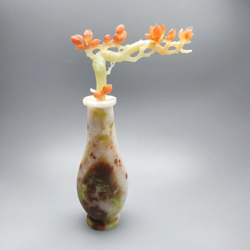 精品收藏岫玉花玉花瓶摆件玉兰花中国风家居摆设玉兰富贵摆件玉器