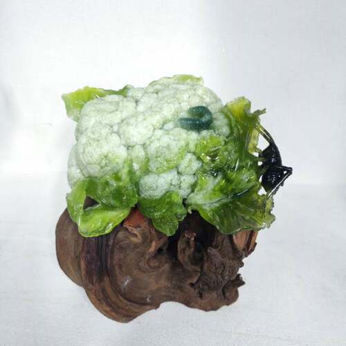 精品收藏岫岩玉菜花摆件天然巧雕四色菜花家居摆设玉器