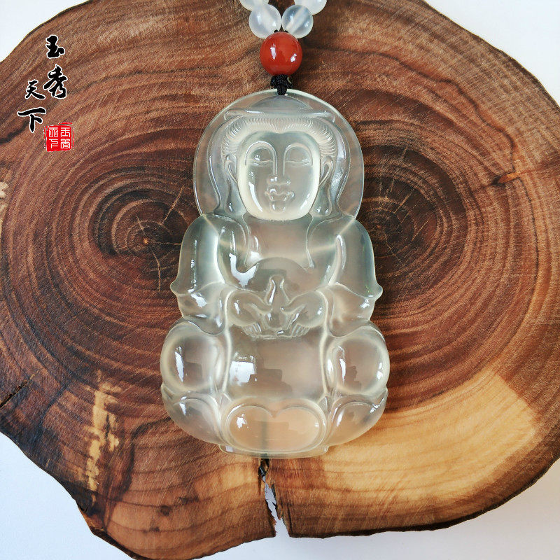 精品岫玉白冰高冰观音菩萨挂件坠毛衣链天然玉石岫岩玉冰种观音坠