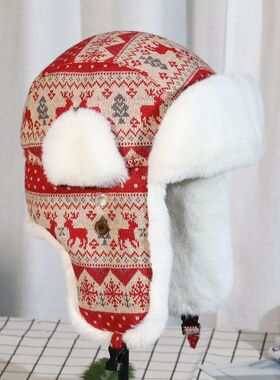 VISON雷锋帽护耳保暖亲子儿童棉帽旅游东北圣诞帽户外旅游棉女潮