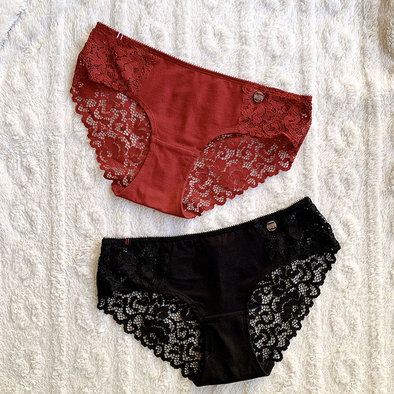 【亚星家】纯棉内裤镂空蕾丝低腰三角裤简约学生裤衩