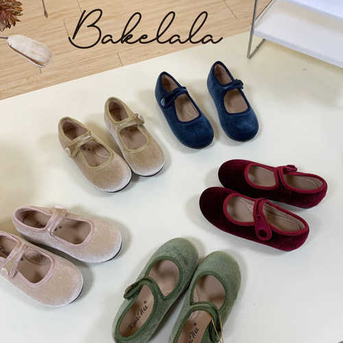 韩国童鞋洋气纯色丝绒百搭小皮鞋