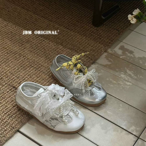 JBM 潮牌女童芭蕾舞德训鞋春夏中大童超美蕾丝珍珠蝴蝶结洋气板鞋