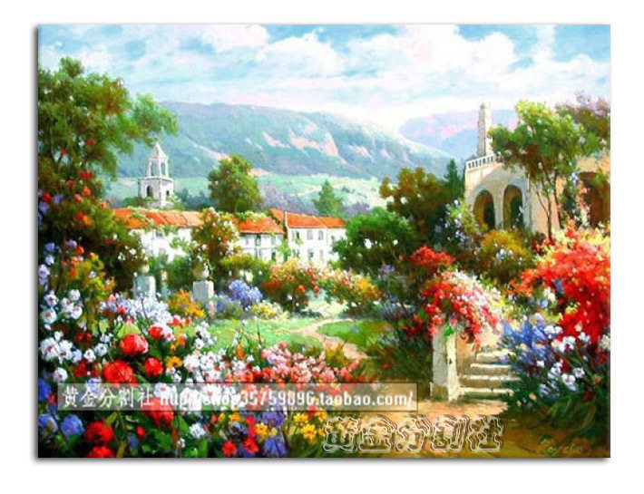 黄金分割社 大芬纯手绘油画 欧式装饰画 印象花园景 春花满园