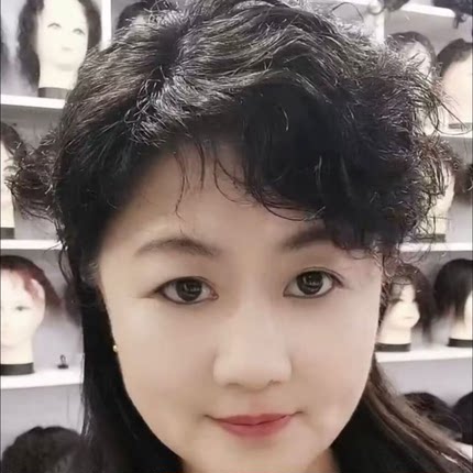 头顶补发片遮白发女士真发卷发片刘海假发片量蓬松补发块卷发