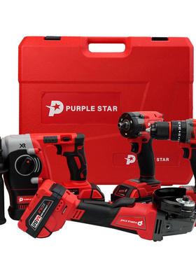 红色20v锂电工具套装电锤电钻角磨机4PC工具套装电动工具套装外贸