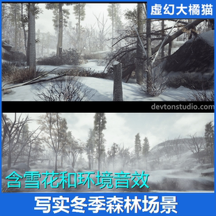 写实冬季 UE4虚幻5 Landscape DevTon 森林场景结冰下雪风 Winter