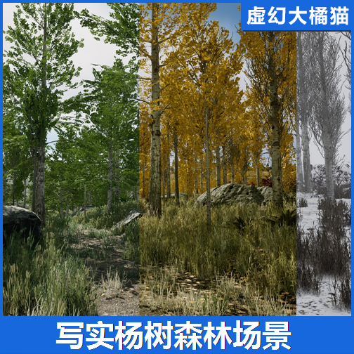 UE4虚幻5 Poplar and Aspen Forest写实杨树森林场景春夏秋冬季