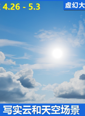 UE4虚幻5.3 Clouds & Skies 写实3D立体云真实天空球盒纹理全景图