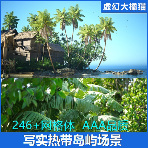 UE5 Tropical Island Pack 热带海岛屿木屋场 雨林植物岩石村庄
