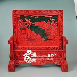 双面座屏 瑞唐 70年代老货回流 手工雕漆 少见剔绿天然大漆