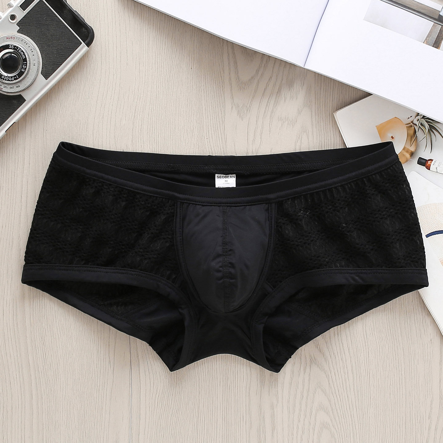 男士奢华弹力蕾丝网纱半透明内裤