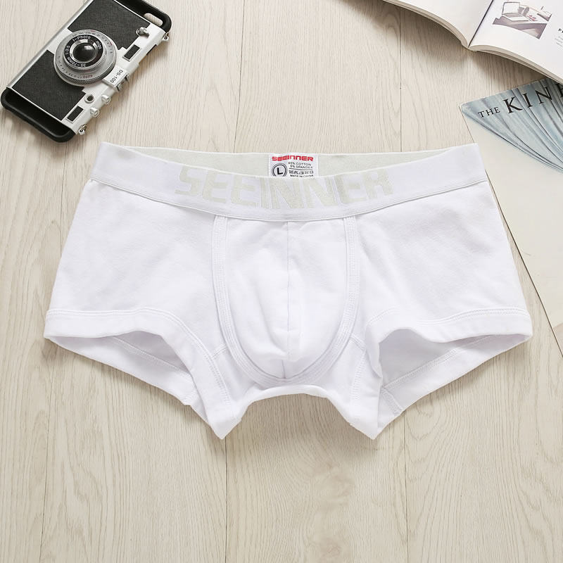 seeinner 男士平角裤 棉质低腰性感简约 男生运动体育生白色内裤
