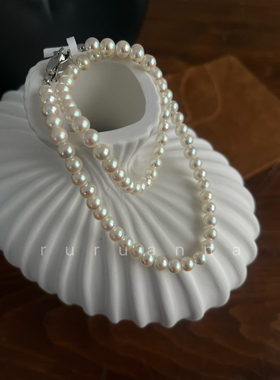 仿海水珠akoya极光镜面天女珠平替中的天花板不掉色珍珠锁骨项链