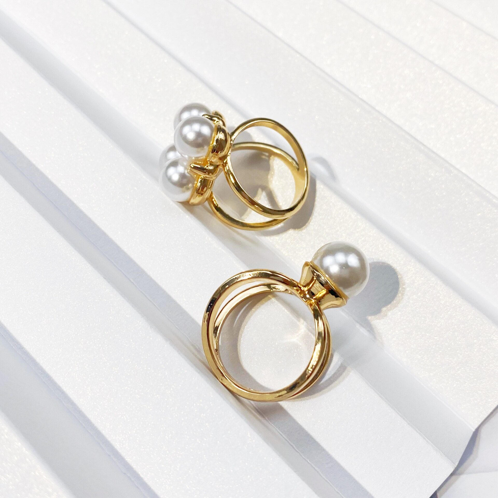 高档丝巾扣领针珍珠三环扣日韩好伙伴电镀金立领