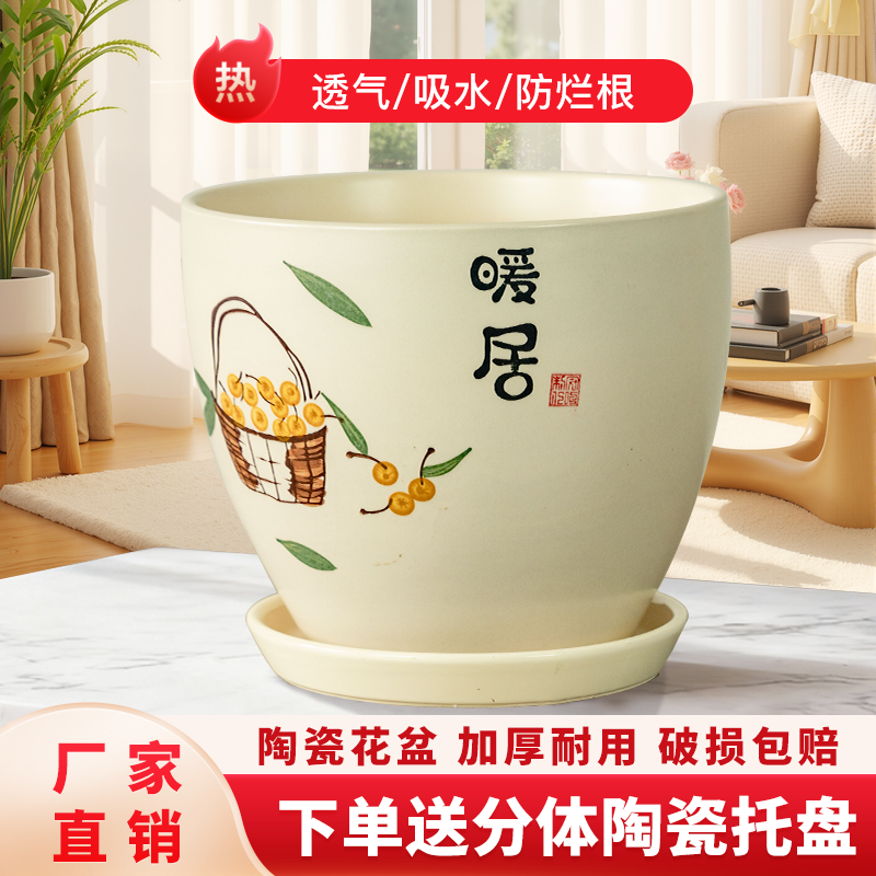 奶油风轻奢蝴蝶兰专用陶瓷花盆