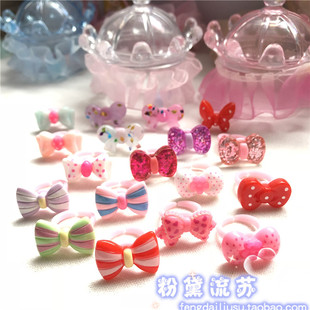 儿童戒指女童饰品蝴蝶结公主可爱卡通玩具礼物盒装戒指环