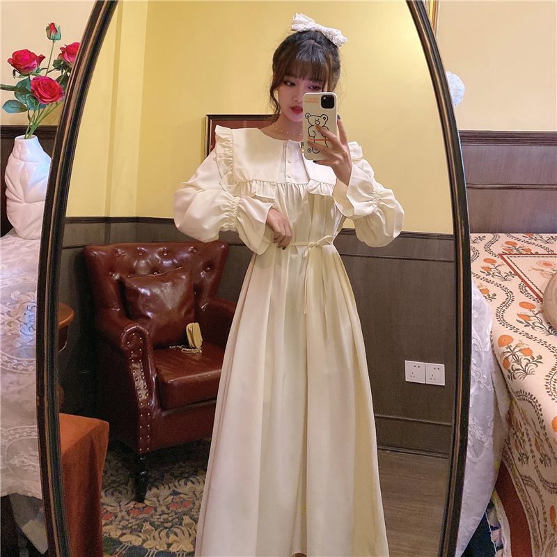 Real shot real price spring Korean baby collar age reduction lace up waist slim dress student dress girl