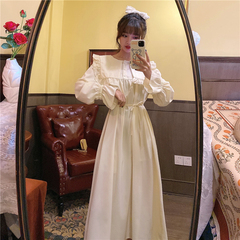 Real shot real price spring Korean baby collar age reduction lace up waist slim dress student dress girl