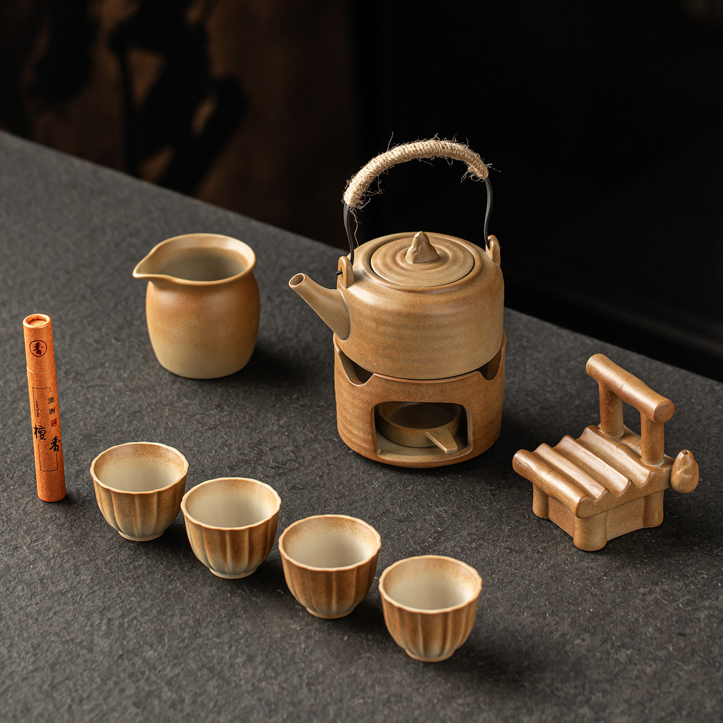 粗陶温茶炉套装围炉煮茶蜡烛底座陶瓷功夫茶壶茶杯温茶器