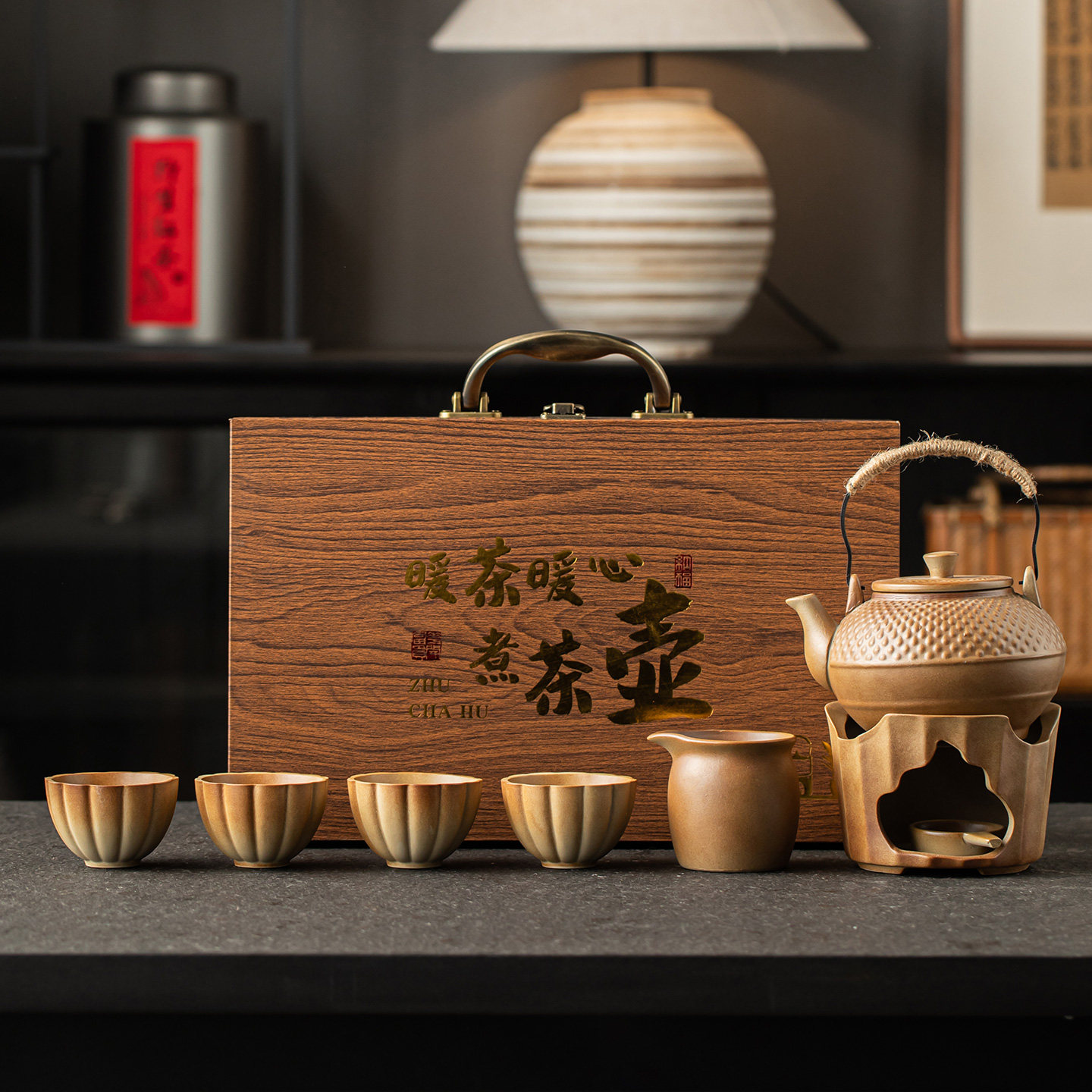 粗陶温茶炉套装围炉煮茶蜡烛底座陶瓷功夫茶壶茶杯温茶器礼盒装