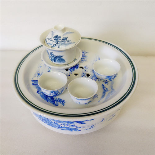 釉上彩青花工夫茶盘