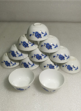 80年代潮汕工夫茶杯蛋壳老茶杯超薄小口杯蓝色妖姬 4.9X2.6 18CC