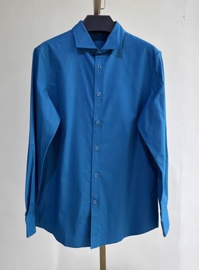 AC1 春秋薄款男士长袖衬衫中年商务休闲纯色高级感蓝色衬衣男