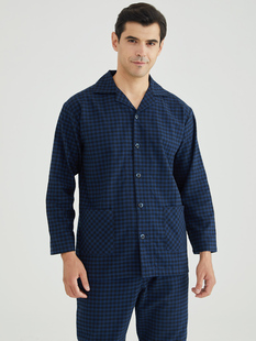 男士春秋纯棉全棉大码宽松睡衣套装家居服柔软格子梭织牢固耐穿