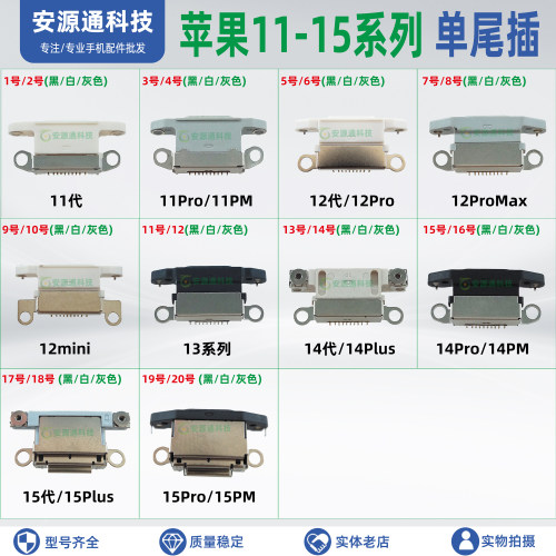 适用苹果15Pro 13mini 11代 14Plus 12pm 14ProMax单尾插充电接口