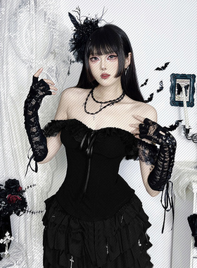 XS25137暗黑系抹胸塑腰蕾丝吊带上衣新款小众设计性感辣妹穿搭女