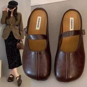 裙子半托脚蹬穆勒懒人平底单鞋 半拖鞋 软底法式 新款 女外穿包头拖鞋