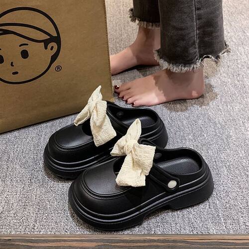 复古高级感2025新款EVA包头蝴蝶结厚底洞洞鞋女夏季防滑外穿凉鞋