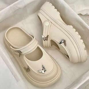 外穿防滑不臭包头废土风ins 女夏季 2025爆款 EVA超软松糕蝴蝶洞洞鞋