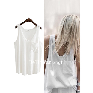 衫拍深街领背心打底百搭口袋宽松欧美大女上衣吊带V性感夏季外穿