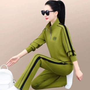 运动风卫衣套装女春秋修身显瘦半拉链休闲运动服两件套