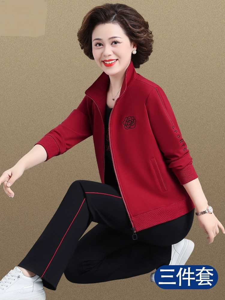 中老年运动套服装女春秋妈妈秋装外套40岁50洋气大码中年休闲套装