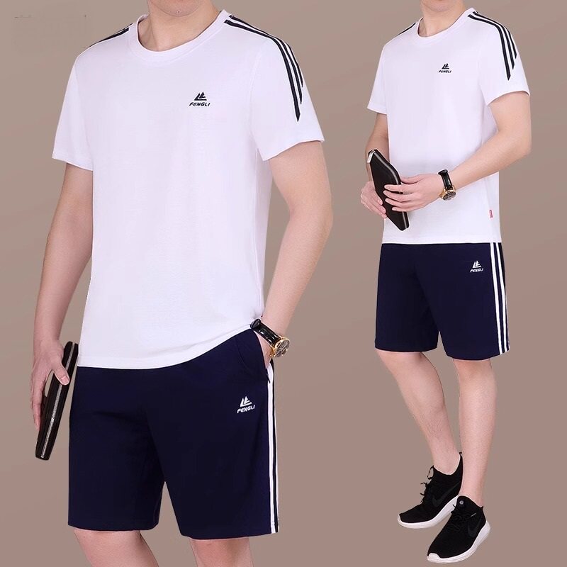 中老年爸爸夏季短袖短裤运动服男士大码父亲高端跑步休闲两件套装