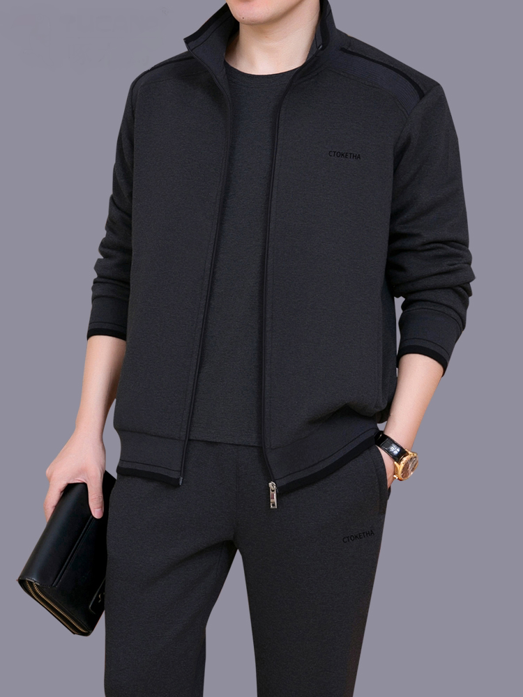 中老年运动套装男春秋季大码爸爸秋装中年休闲运动服男加厚三件套