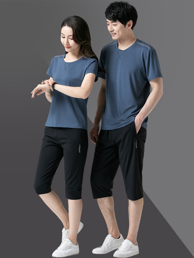 速干运动套装男士夏季休闲冰丝情侣运动服短袖七分裤跑步套装女
