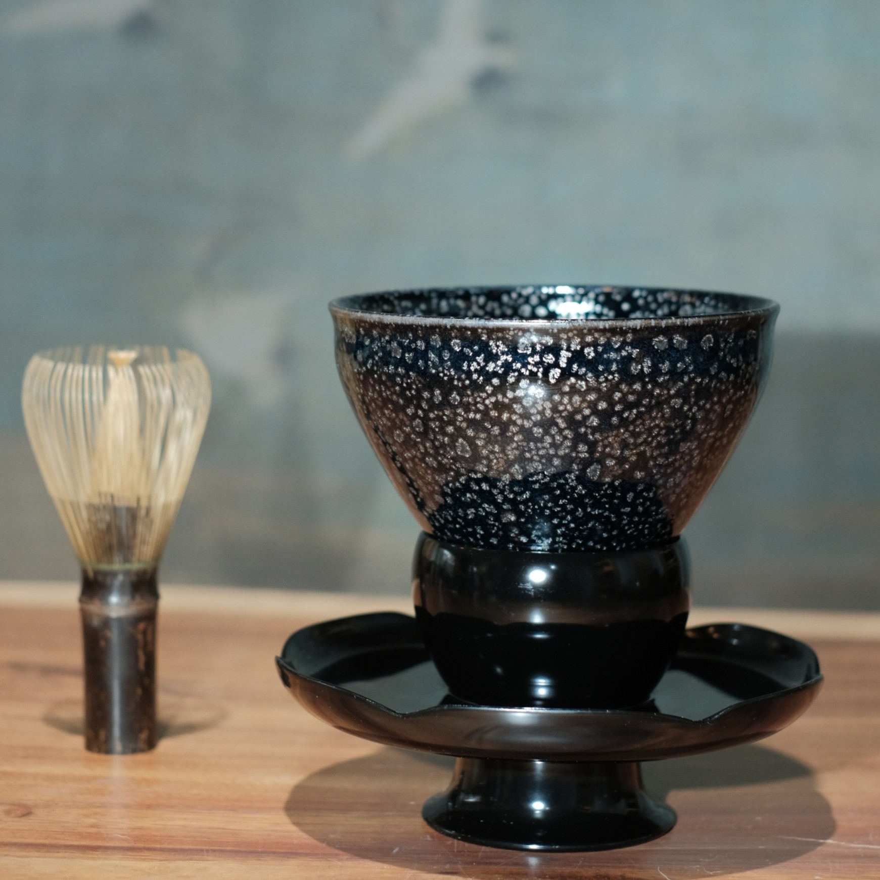 宋研 | 雪花油滴手工点茶盏 13公分深斗宋式点茶大束口黑釉瓷建盏