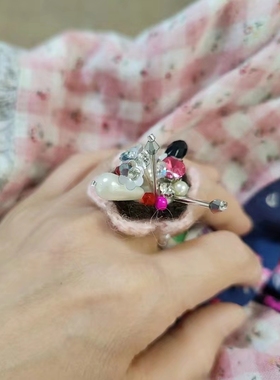 原创手作花朵珠珠蝴蝶结戒指 换 满50包邮