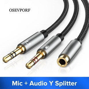 Audio Cable Headphone Microphone Splitter 2Male to 1Female