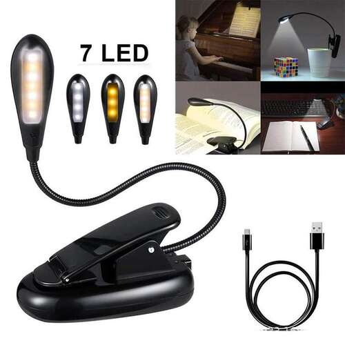 7 LED Portable Travel Book Reading Light Lamp USB Rechargeab