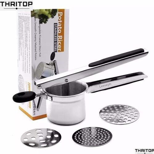 Stainless Steel Potato Ricer with 3 Interchangeable Fineness