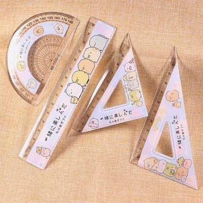 *4pcs/set Kawaii Cartoon Straight Triangle Ruler Protractor