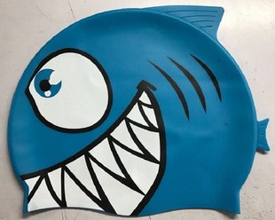 Child Kids Silicone Swimming Cap Cartoon Shark Elastic Swim
